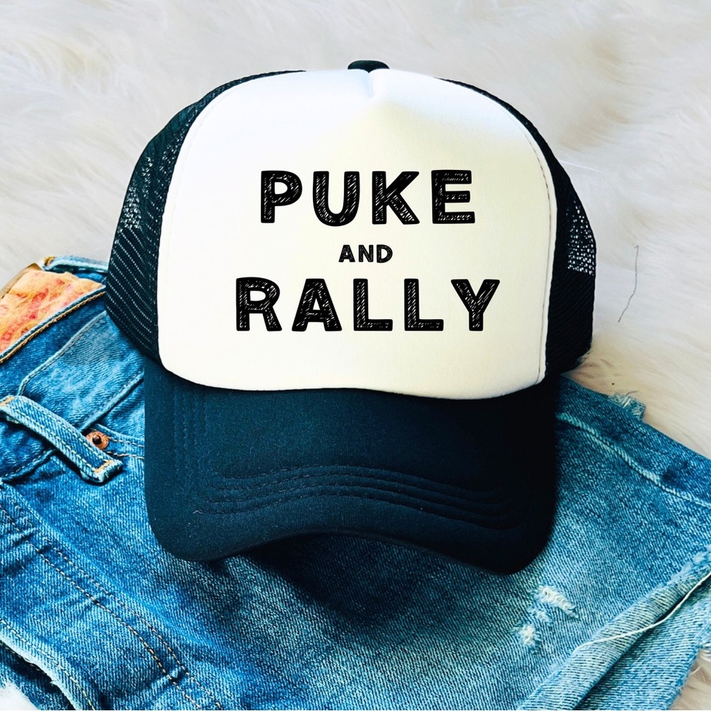 PUKE AND RALLY trucker hat